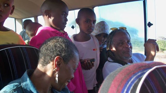 In the bus on the way to the Tanzania-Kenya border. 